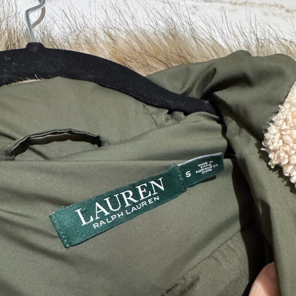 Ralph Lauren Down Quilted Puffer‎ Parka Coat Women Size S Faux Fur Hood Green - Picture 3 of 5